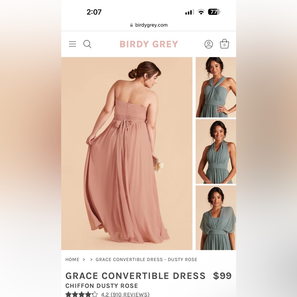 CHIFFON DUSTY ROSE - GRACE CONVERTIBLE DRESS
